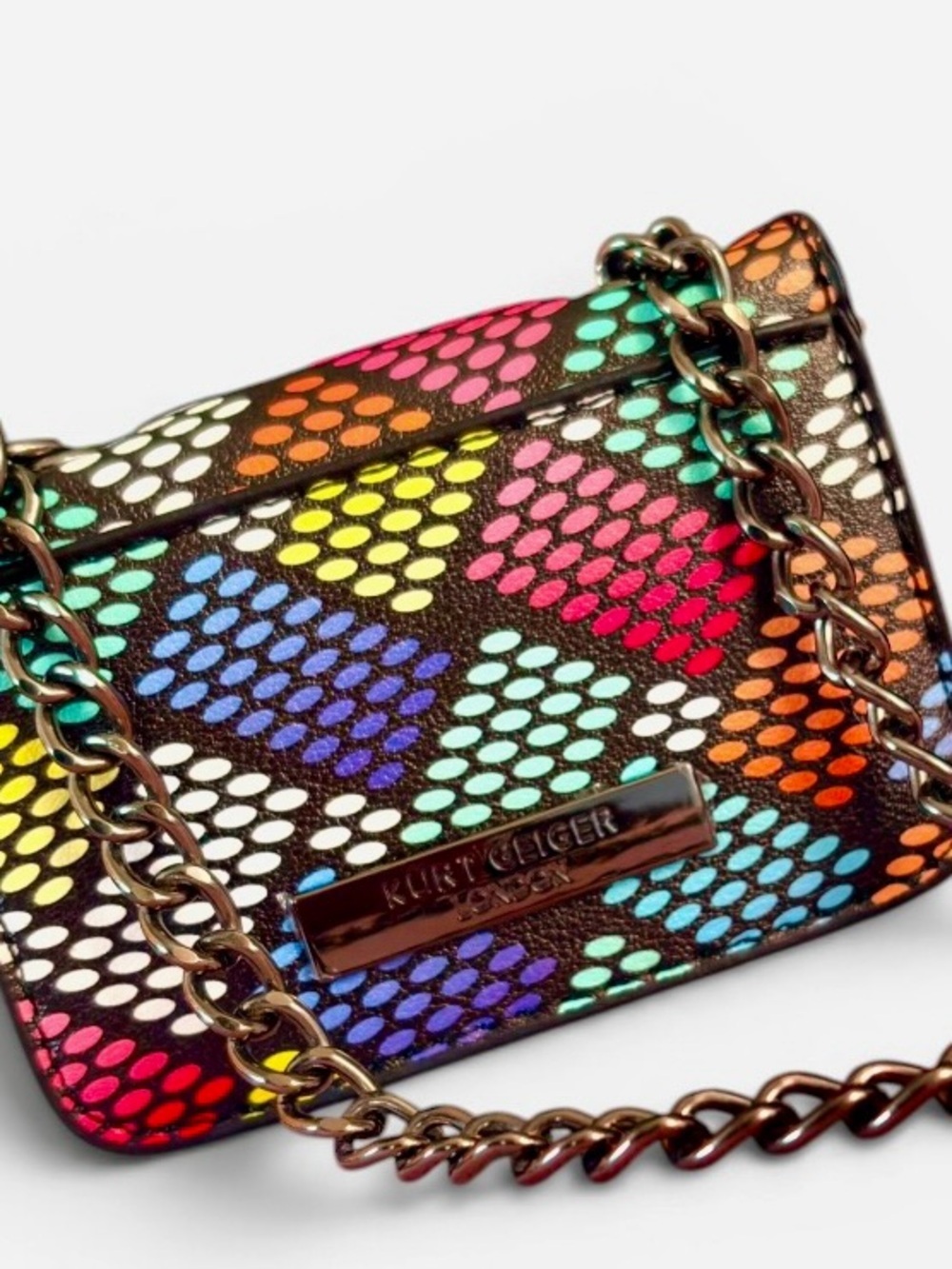 Kurt Geiger Rainbow Pattern Leather Crossbody with Snake Clasp - Picture 7 of 7